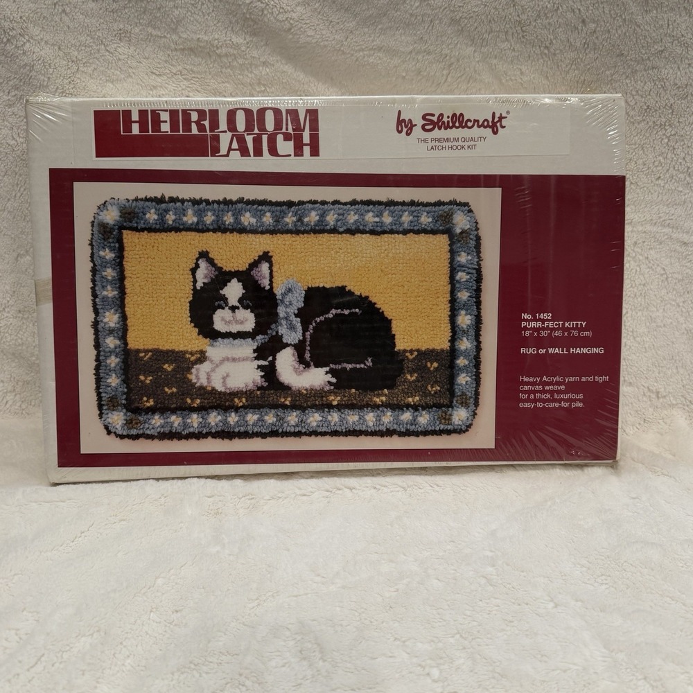 Vintage Heirloom Shillcraft PURR-FECT KITTY Rug Wall Hanging Latch Hook Kit NEW